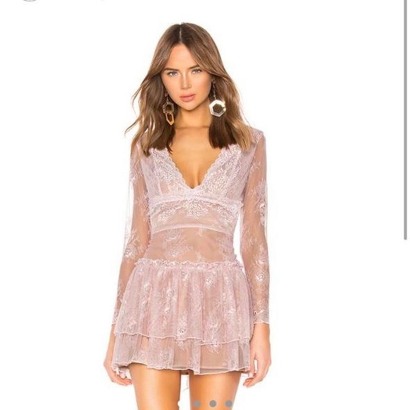 Revolve Majorelle Pink Lace Long Sleeve Mini Dress - Picture 1 of 3